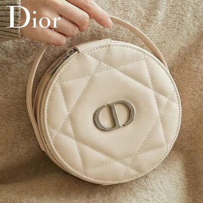 Christian Dior Dior’s bag Luxury Pink Round Genuine Leather Wallet Built-in Dior Mirror Zipper Closure With Makeup Brush Storage