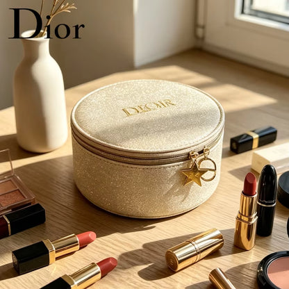 Christian Dior Dior’s bag Women Round Cake Shaped Makeup Bag Multi-purpose Portable Lunch Box Storage Pouch Delicate All-season