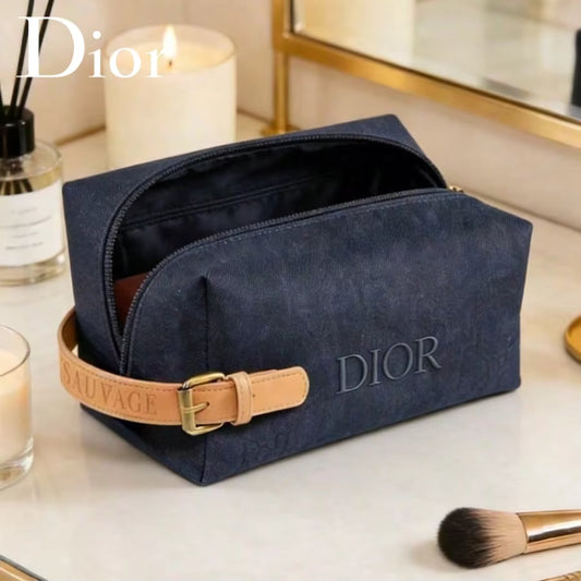 Christian Dior Dior’s bag Elegant Navy Blue Genuine Leather Beauty Bag With Detachable Shoulder Strap High-end Portable Travel W