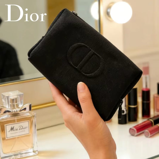 Dior Dior’s bag Minimalist Black Canvas Zipper Mini Storage Bag With Embroidery Logo Unisex Portable Travel Wash Organizer For S