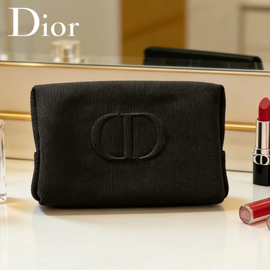 Dior Dior’s bag Minimalist Black Canvas Zipper Mini Storage Bag With Embroidery Logo Unisex Portable Travel Wash Organizer For S