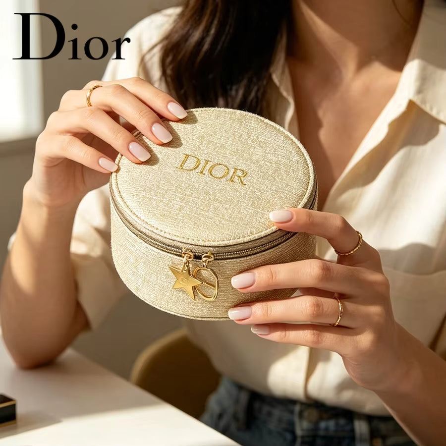Christian Dior Dior’s bag Women Round Cake Shaped Makeup Bag Multi-purpose Portable Lunch Box Storage Pouch Delicate All-season