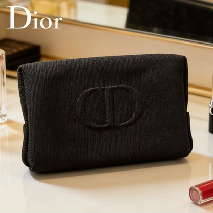 Dior Dior’s bag Minimalist Black Canvas Zipper Mini Storage Bag With Embroidery Logo Unisex Portable Travel Wash Organizer For S